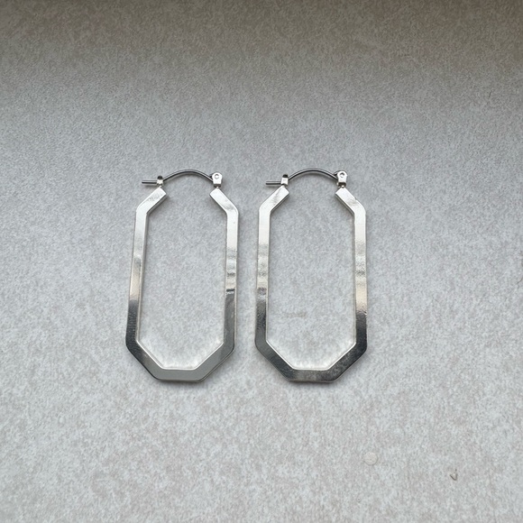 Silver Rectangular Hoop Earrings - Picture 2 of 5